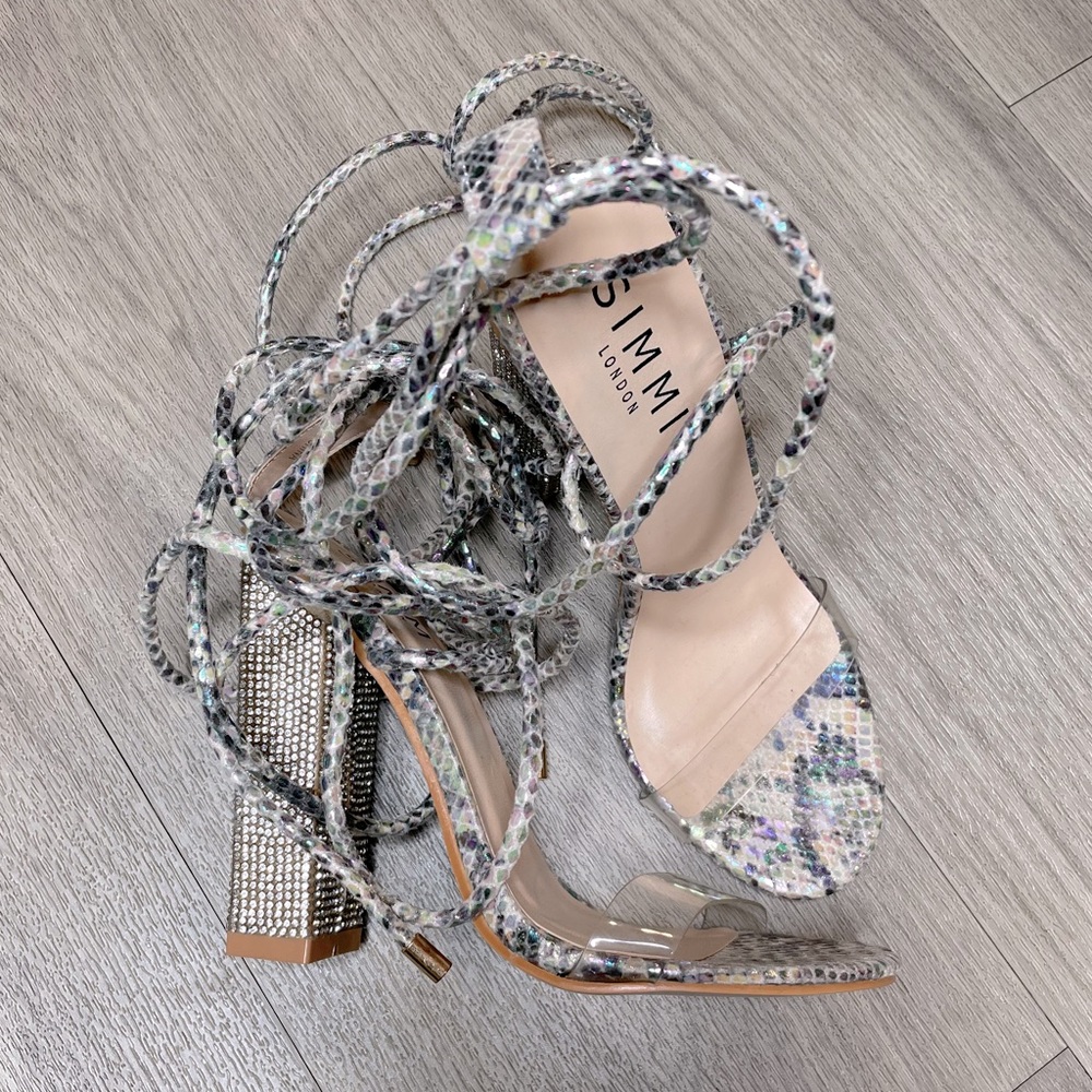 Snakeskin Strappy Heels Clear/Holographic/Sparkly